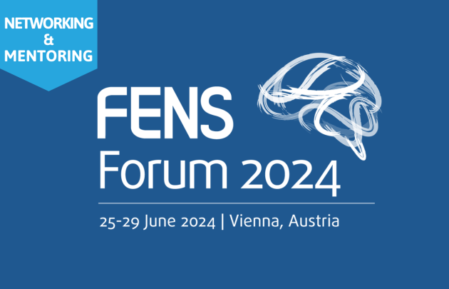 logo of the FENS Forum in white on a blue background